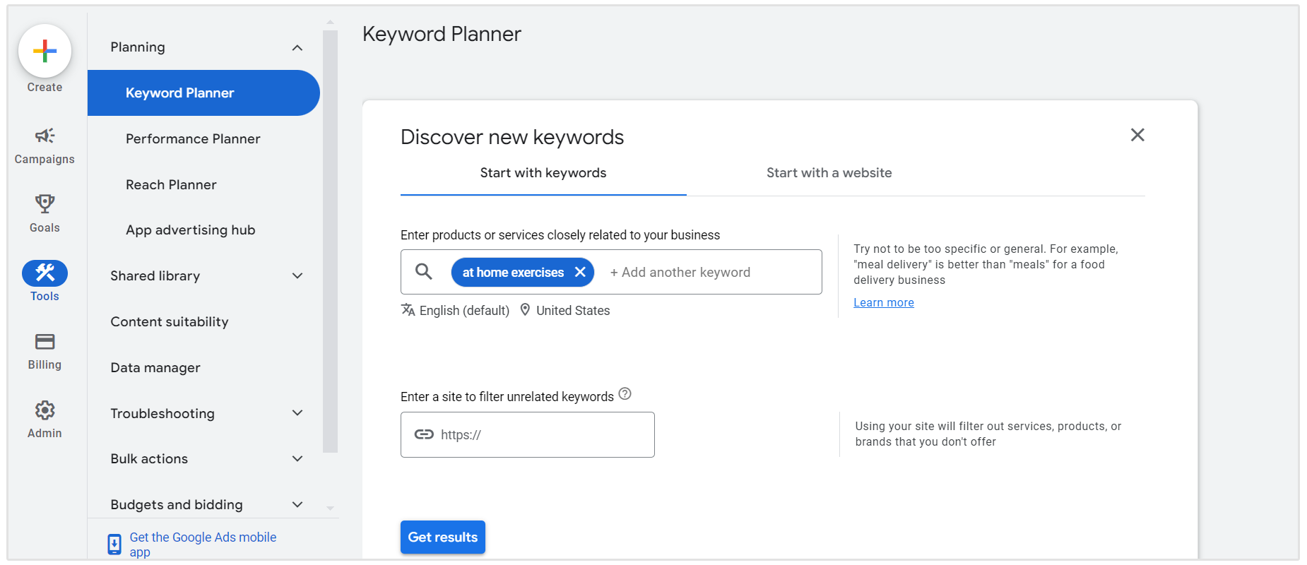 zu Hause Übungen Google Keyword-Planer